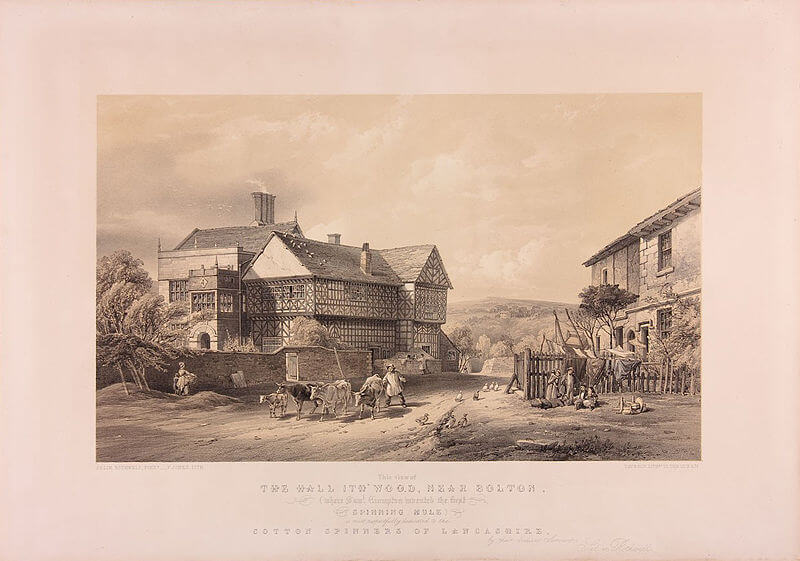Lithograph of the painting of Hall i'th' Wood, Bolton by Selim Rothwell