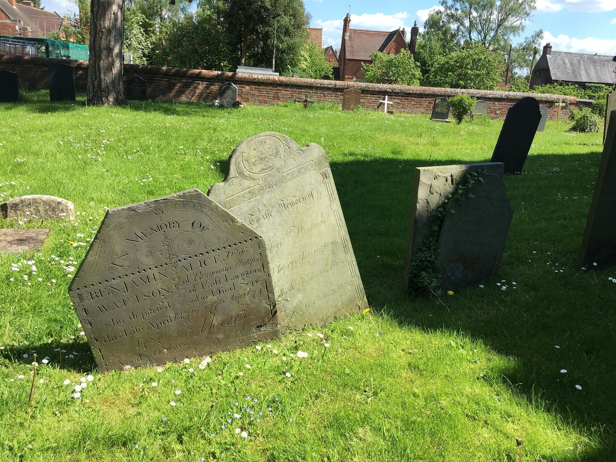 Line of Swithland Slate Headstone in Church Langton Churchyard