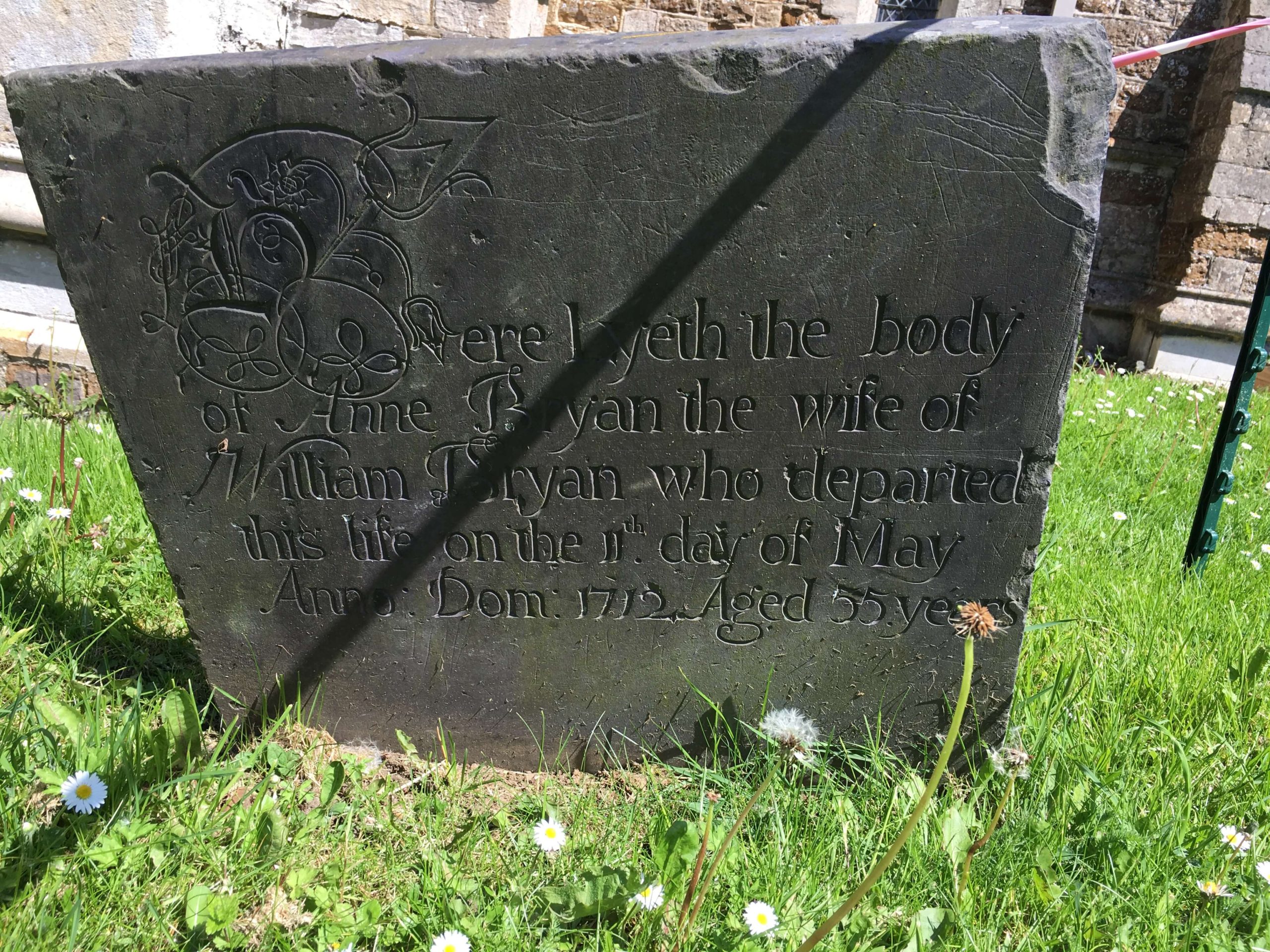 Swithland Slate headstone of Ann Bryan Church Langton