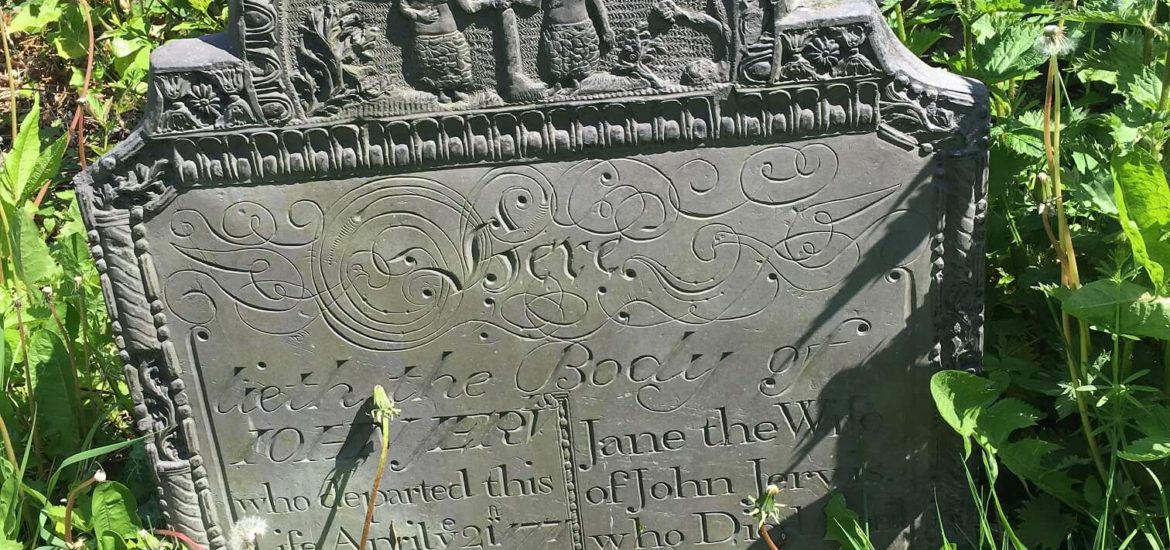 Swithland slate headstone depicting adam & eve. Church Langton