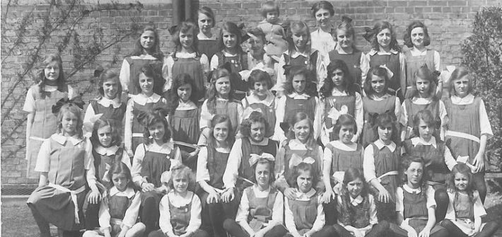 Black and white photo of schoolgirls