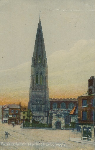 Colour postcard of Market Harborough Church