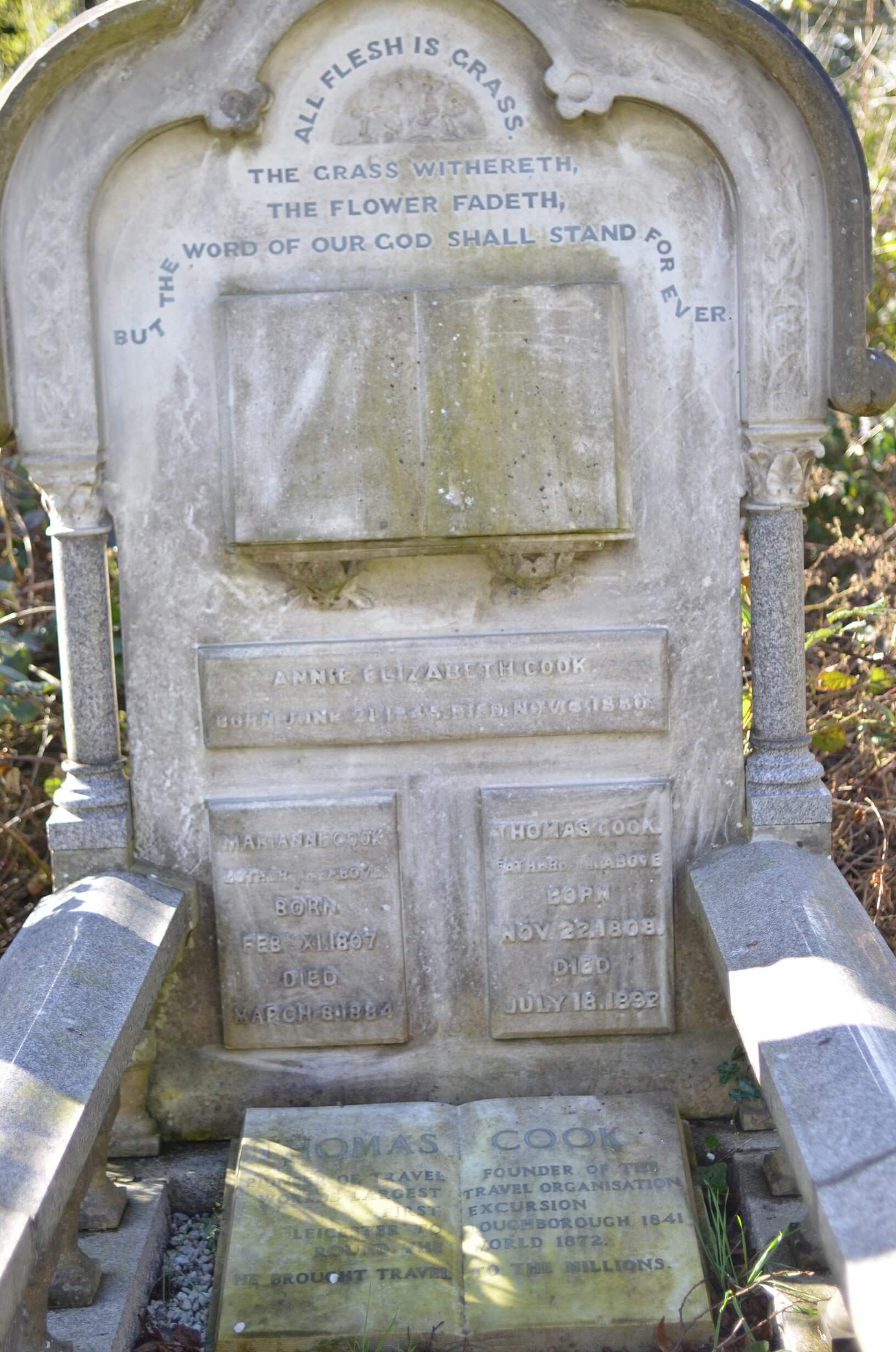 Image of the headstone of Thomas Cook in Welford Road Cemetery Leicester