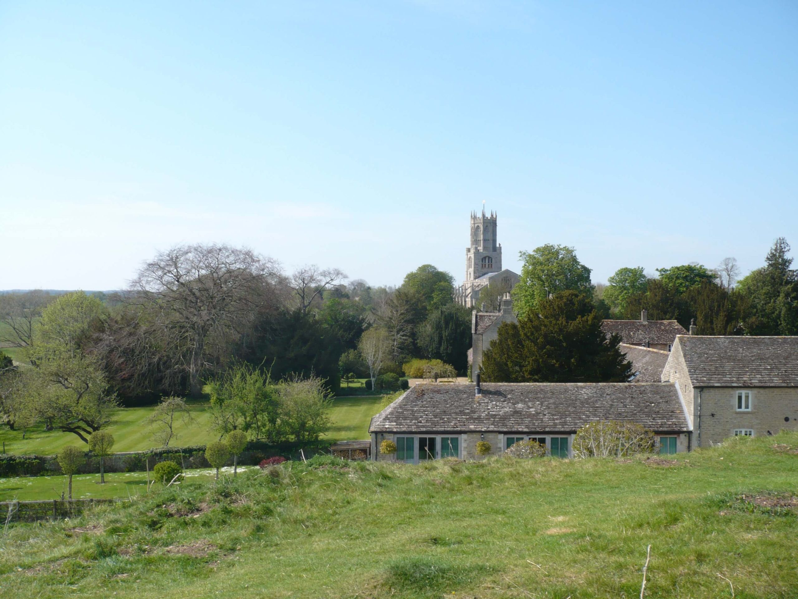 Looking at Fotheringhay Church from the Castle Mound